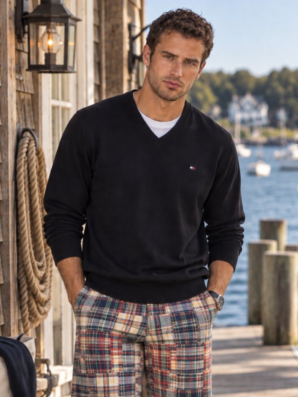 100% Pima Cotton Tommy Hilfiger 2XL Black V-neck Pullover